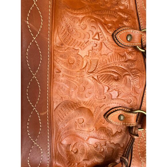 Patricia Nash Brown leather embossed purse/bag/tote braided straps tassel detail - Picture 7 of 9